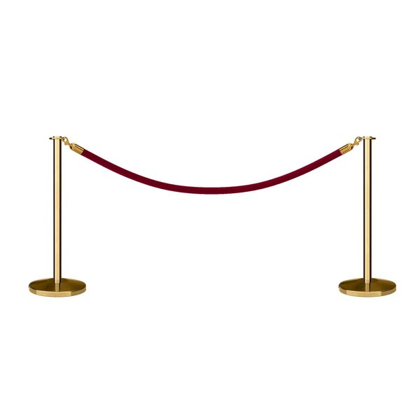 Montour Line Stanchion Post and Rope Kit Pol.Brass, 2 Flat Top 1 Maroon Rope C-Kit-2-PB-FL-1-PVR-MN-PB